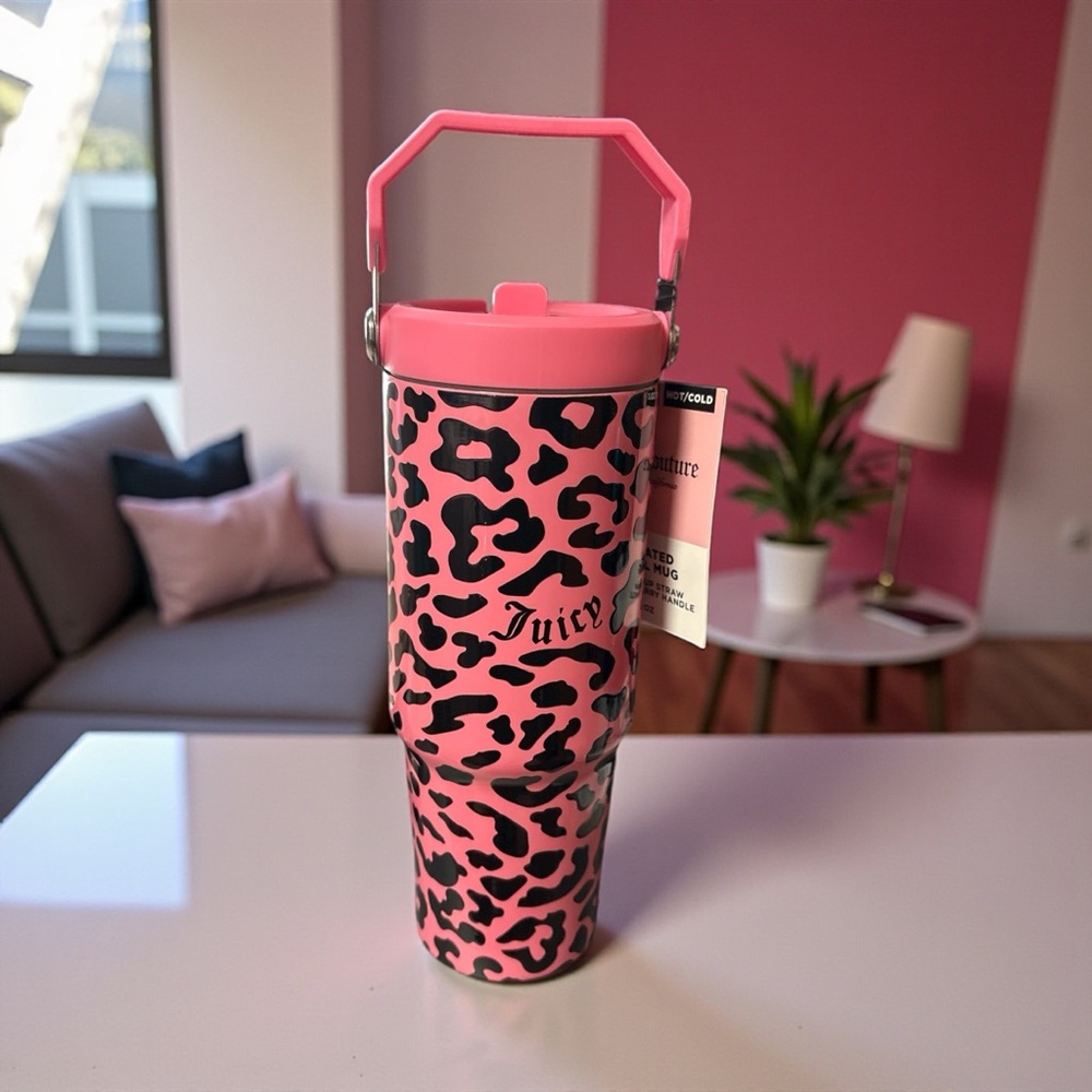 Juicy Couture Pink and Black Insulated Travel Mug